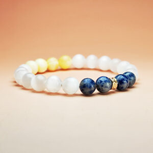 Crystal bracelet with yellow calcite, selenite, and dumortierite for attracting wealth