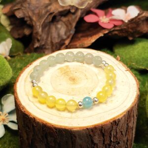 Bracelet with Green Fluorite, Blue Agate, and Yellow Agate for emotional balance and grounding