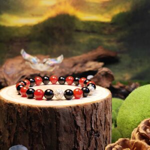 Union Core bracelet with Obsidian, Red Agate, and silver beads for balancing relationships and emotions