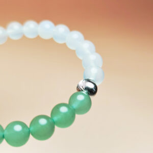 Zodiac Gate bracelet with White Agate and Green Aventurine for career stability and wealth growth.