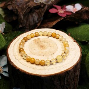 Bracelet with Yellow Agate, Yellow Jade, and Yellow Fluorite for clarity and stability