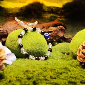 Clear Quartz, Obsidian, and Lapis Lazuli bracelet designed for protection, clarity, and visionary insight