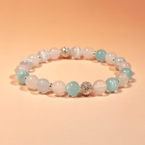 Silent Vision bracelet featuring Blue Cat’s Eye and White Agate for enhanced intuition and mental clarity