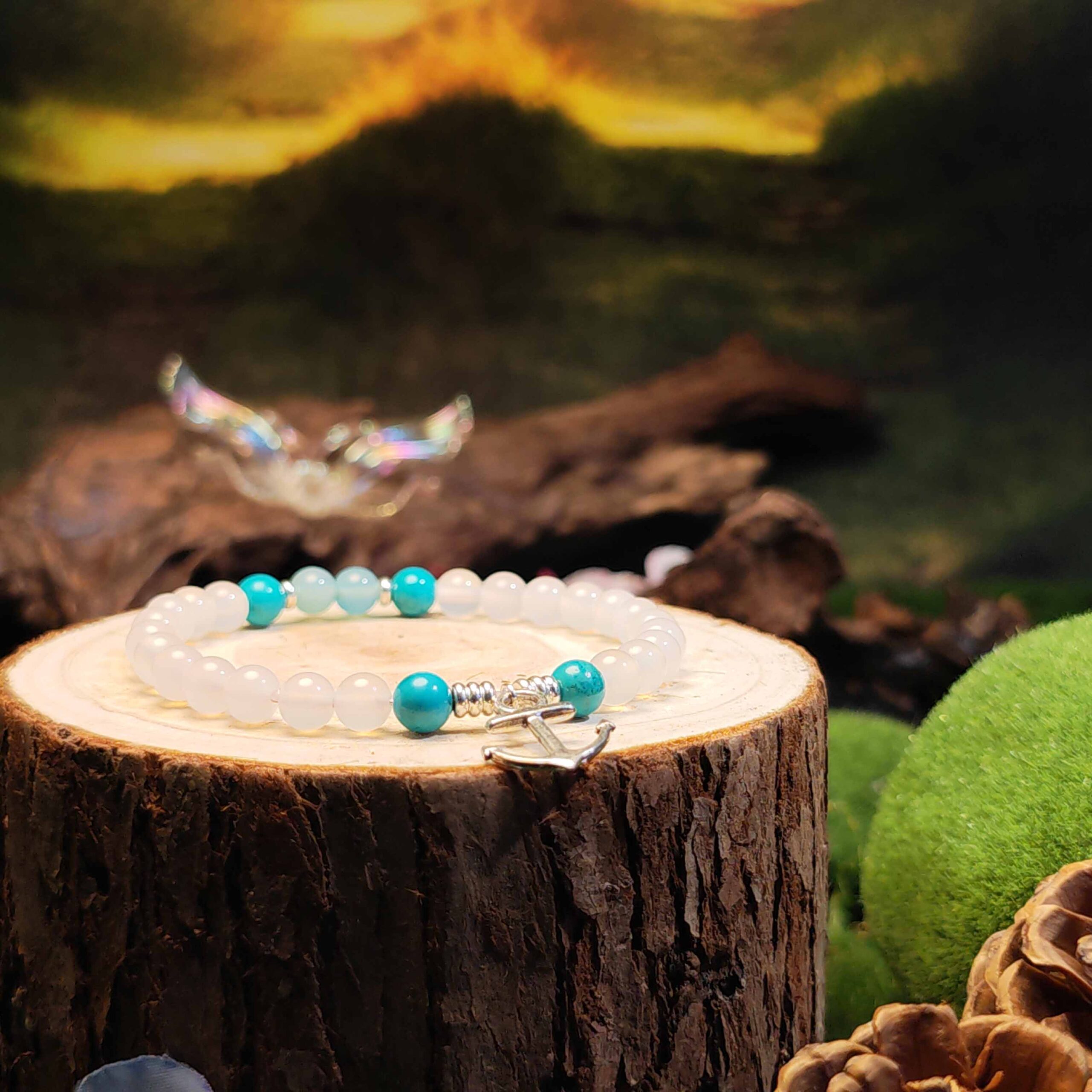 Turquoise, Blue Agate, and White Agate bracelet designed for clear communication, emotional balance, and mental clarity