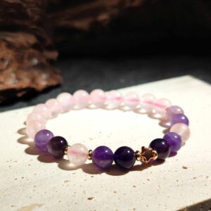 Heart Whisper bracelet with Rose Quartz and Purple Fluorite for emotional healing and attracting love