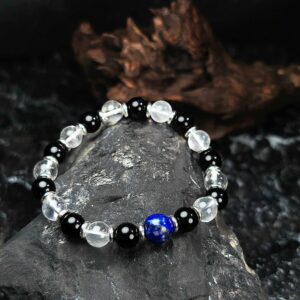 Clear Quartz, Obsidian, and Lapis Lazuli bracelet designed for protection, clarity, and visionary insight