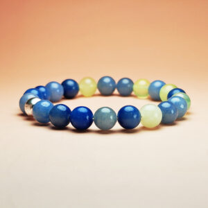 Harmonic Rise crystal bracelet with blue aventurine and grape agate for health, growth, and good fortune.