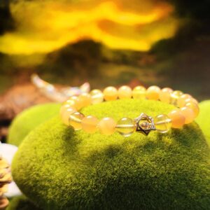 Bracelet with Yellow Fluorite and Orange Moonstone for wisdom and creative insight