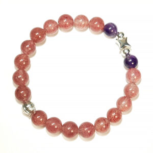 Handcrafted bracelet made with Strawberry Quartz and Amethyst representing the dreamy essence of the Fire Force.