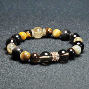 Fortune Core bracelet with Smoky Quartz, Tiger’s Eye, Citrine, and Obsidian