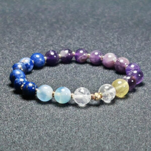 Fortune Align bracelet with Sodalite, Amethyst, Amazonite, Yellow Fluorite, and Clear Quartz for balance and good luck