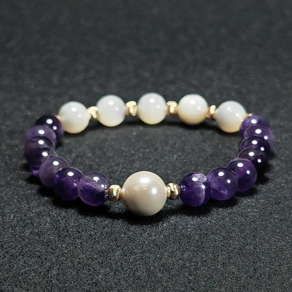 Soul Veil bracelet with Amethyst, Pearl, and Shell Beads