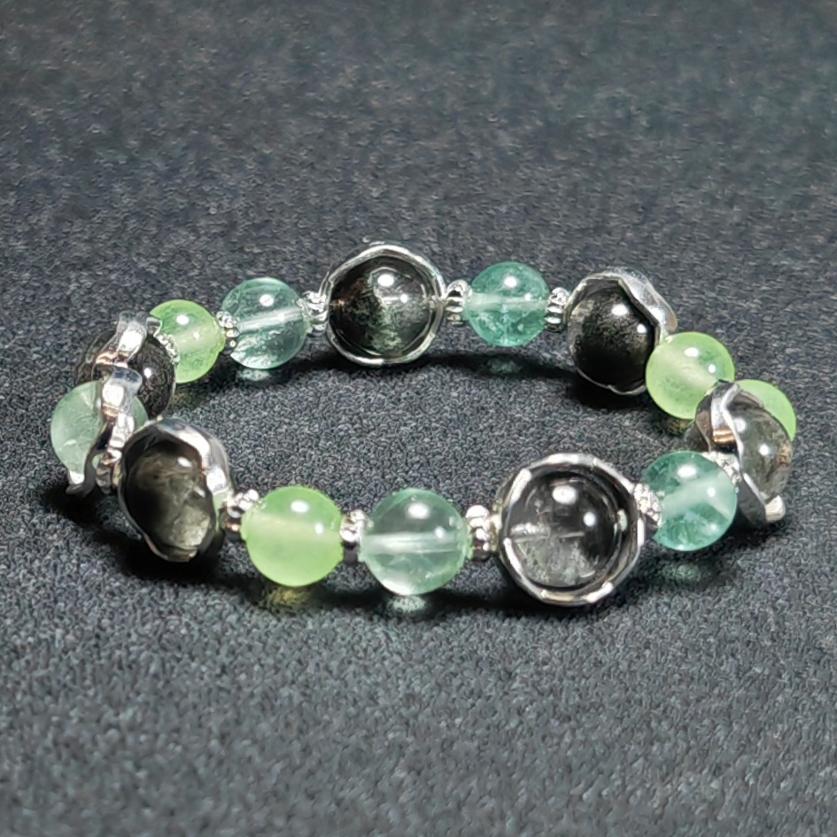 Growth Veil bracelet made with Green Phantom, Prehnite, and Grape Chalcedony for healing and growth