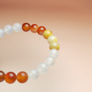 Ember Vault crystal bracelet with red agate, yellow jade, and white agate for wealth, stability, and protection.