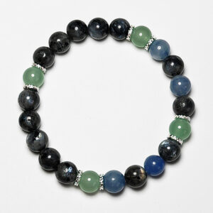 Tidal Turn zodiac crystal bracelet with black labradorite, blue aventurine, and green aventurine for Pisces, Cancer, and Sagittarius.