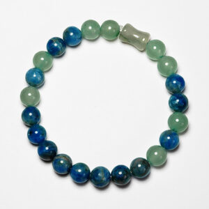 Verdant Ascent crystal bracelet with green aventurine, blue apatite, and quartzite jade for resilience, health, and good fortune.