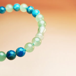 Verdant Ascent crystal bracelet with green aventurine, blue apatite, and quartzite jade for resilience, health, and good fortune.