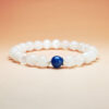 Auric Current zodiac crystal bracelet with white selenite, white agate, and blue aventurine for Virgo, Libra, Scorpio, and Pisces.