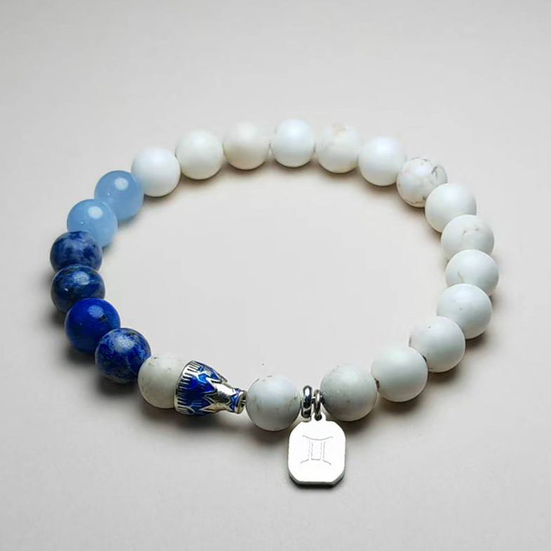 Aether Twins gemstone zodiac bracelet with Gemini pendant for clarity and self-expression.