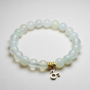 Gaia Crown xiuyan jade zodiac bracelet with Taurus pendant for abundance and grounding.