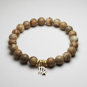 Terra Scribe picture jasper zodiac bracelet with Virgo pendant for grounding and clarity.