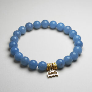Aqua Lucis angelite zodiac bracelet with Aquarius pendant for intuition and creativity.