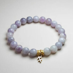 Sagitta Nova lepidolite zodiac bracelet with Sagittarius pendant for transformation and exploration.